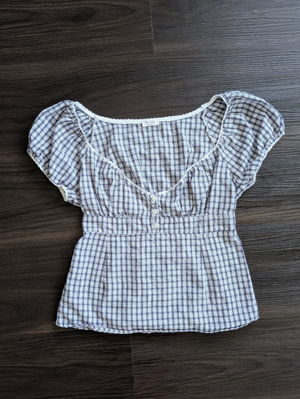 John Galt Plaid Prairie Boho Babydoll Top Cottagecore 100% Cotton Small